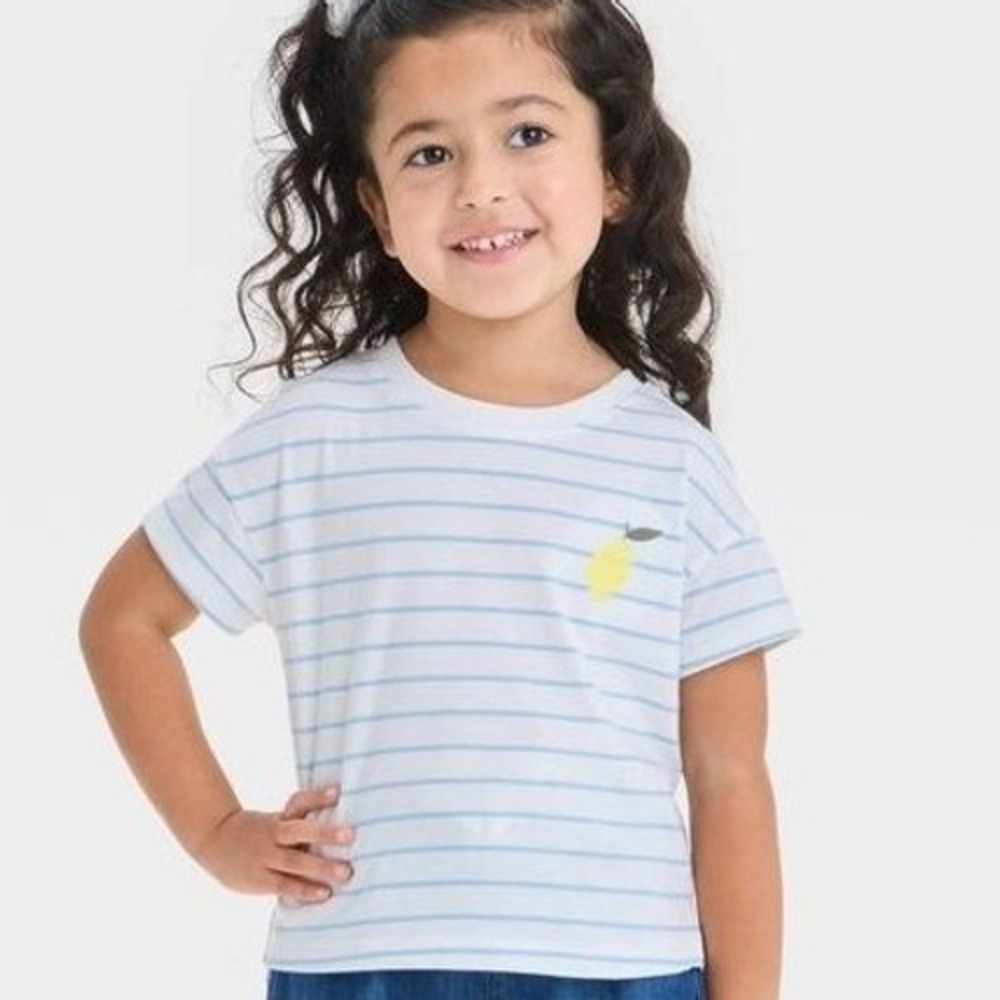 Cat‎ & Jack Toddler Girls 18M Blue Striped Lemon Short Sleeve T-Shirt NWT